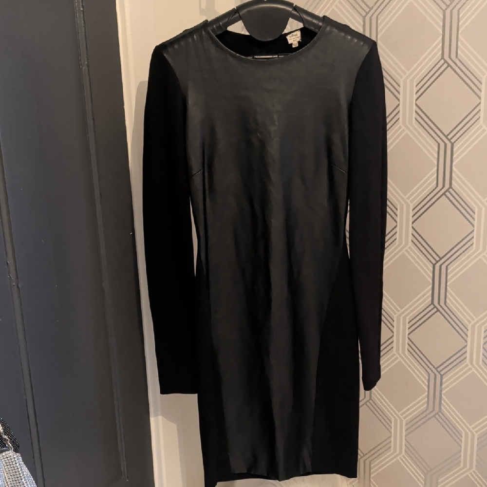 Wilfred Black Long Sleeve Dress with Leather Detail